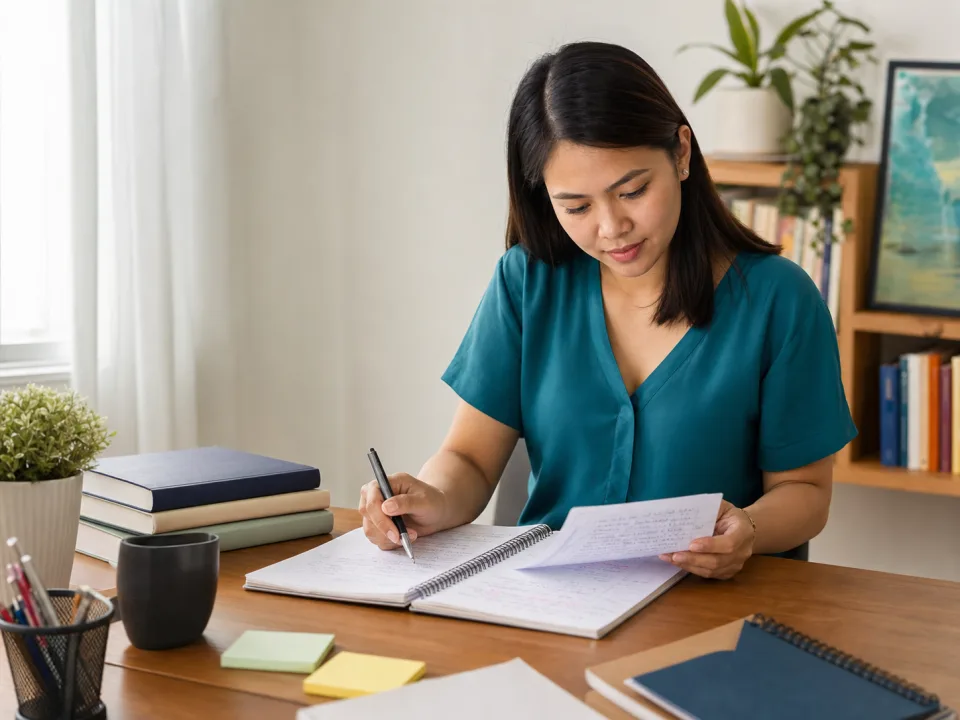 A teacher preparing LET study materials